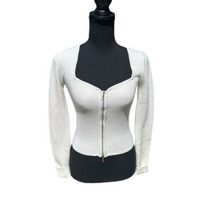 Abercrombie & Fitch Full Zipper Cream/White Long Sleeve Knit
Sweater XS